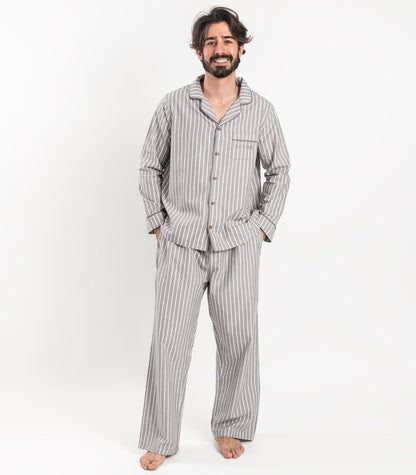 Bhumi Organic Cotton - Men's Percale Pj Set - Stripe - Silver Grey