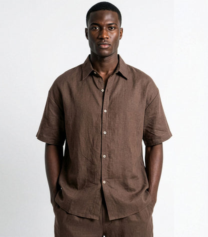 Men's Organic Linen Lounge Shirt - Chocolate