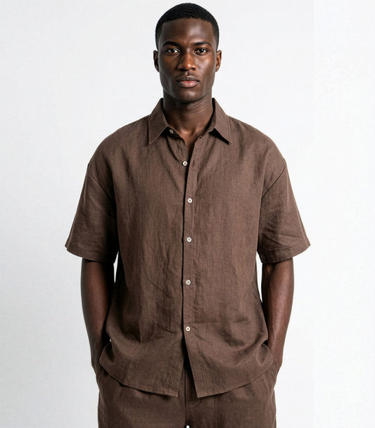 Men's Organic Linen Lounge Shirt - Chocolate