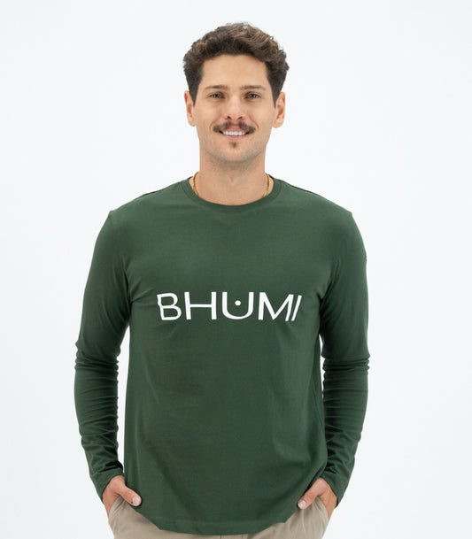 Bhumi Organic Cotton - Men's Basic Long Sleeve Top - Logo - Kombu Green