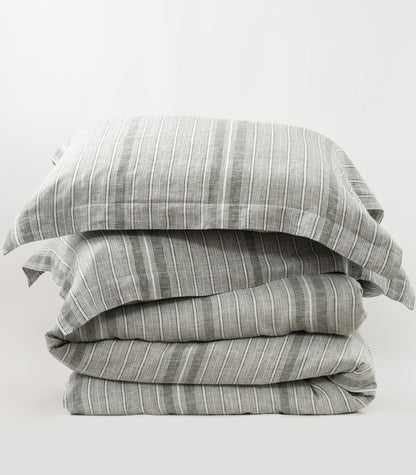 Bhumi Organic Cotton - Linen Plain Quilt Cover Set - Bronze Green Stripe