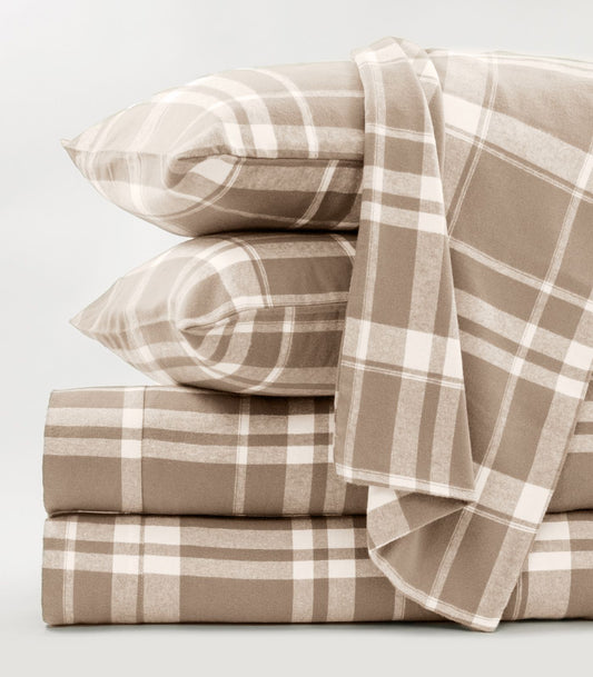 Bhumi Organic Cotton - Flannelette Sheet Set - Golden Taupe Plaid