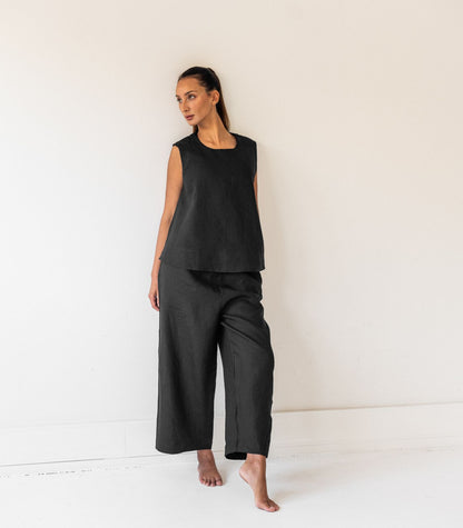 Organic Linen Balloon Lounge Pants - Black