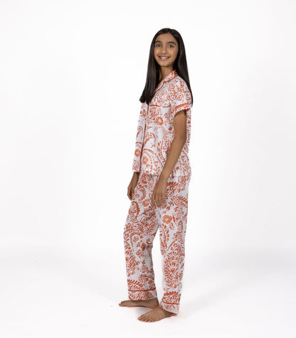 Bhumi Organic Cotton - Sateen Short Sleeve PJ Set - Floral - Saffron