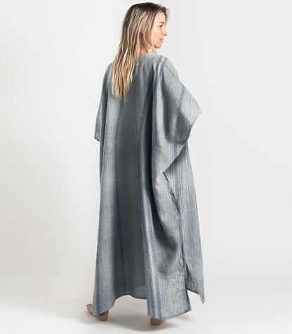 Bhumi Organic Cotton - Linen Kaftan - Indian Teal Stripe