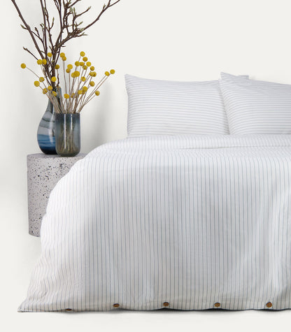 Bhumi Organic Cotton - Percale Quilt Cover Set - Pinstripe - Peacock Green