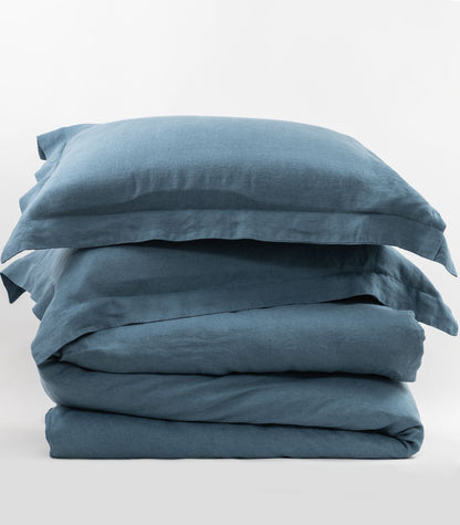 Bhumi Organic Cotton - Linen Plain Quilt Cover Set - Indian Teal