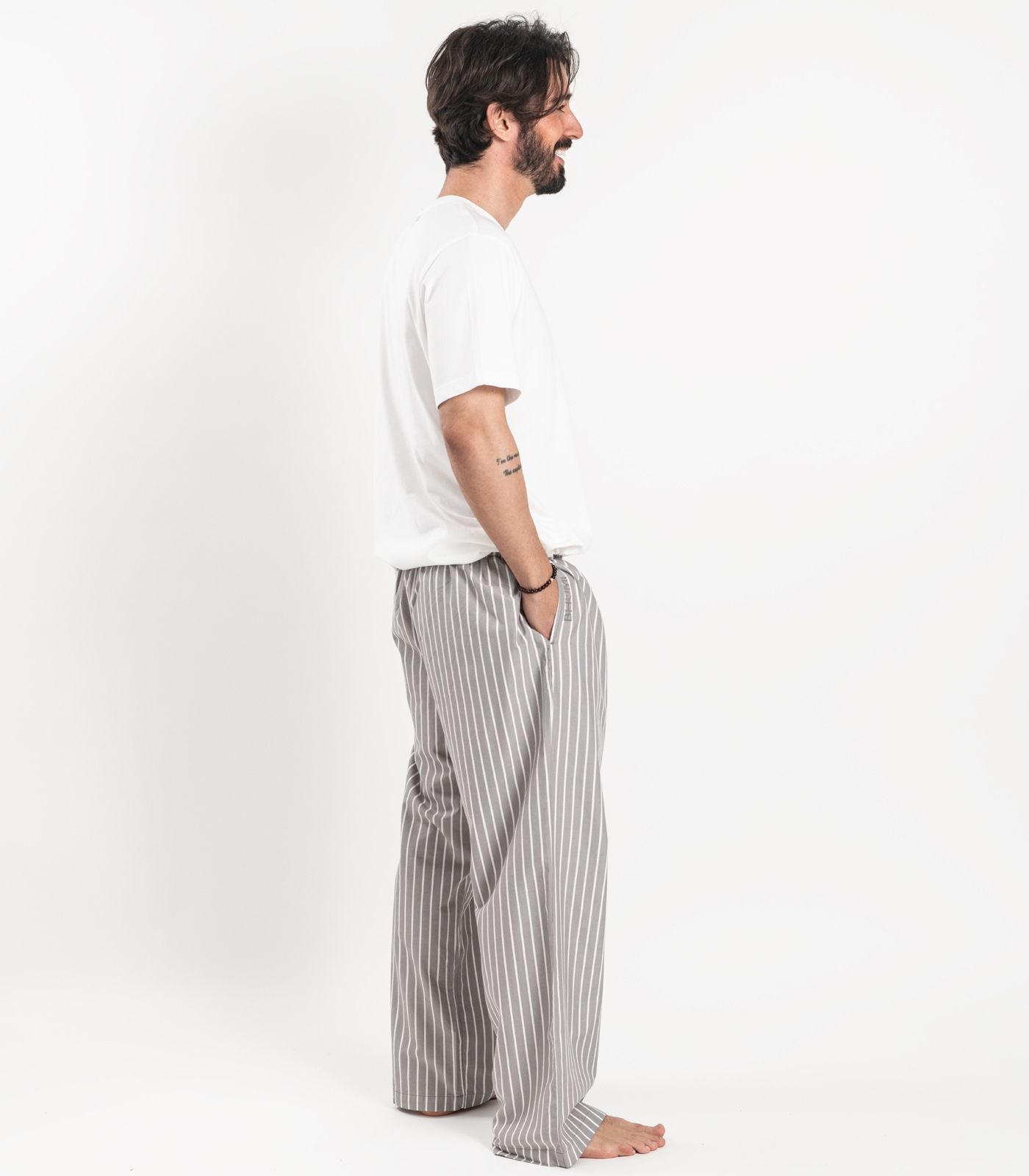 Bhumi Organic Cotton - Men's Percale Pj Pant - Stripe - Silver Grey