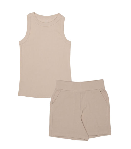 Organic Cotton Ribbed Racer Back Tank & Shorts
