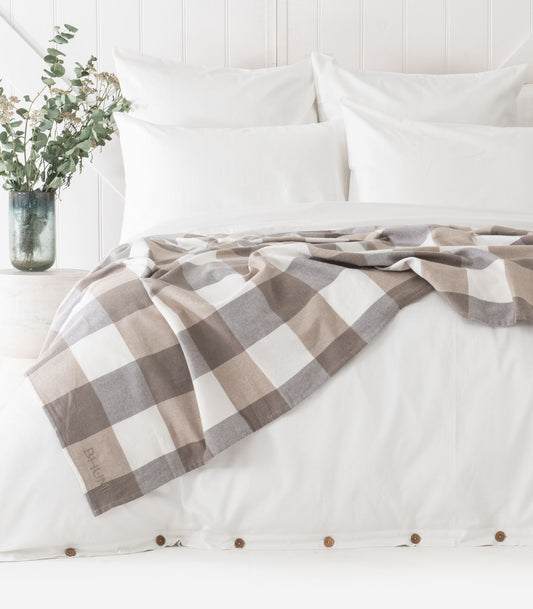 Bhumi Organic Cotton - Flannelette Throw - Golden Taupe Check