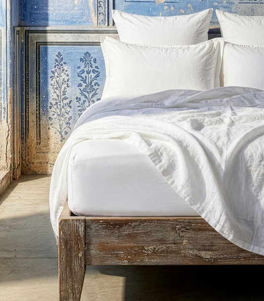 Linen Fitted Sheet Set - White