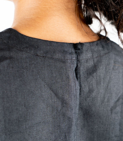 Organic Linen Sleeveless Lounge Shirt - Black