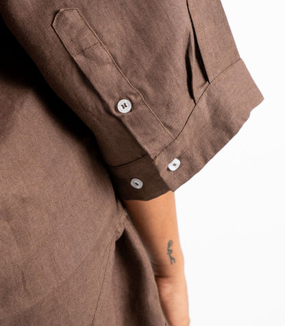Organic Linen Lounge Shirt - Chocolate