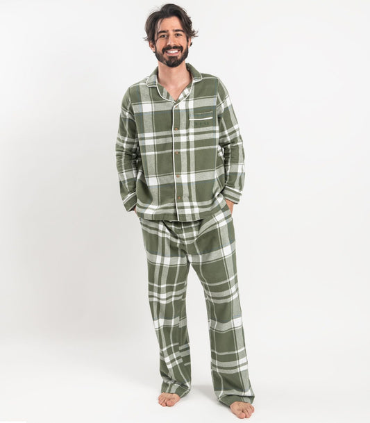 Bhumi Organic Cotton - Men's Flannelette PJ Set - Bronze Green Check