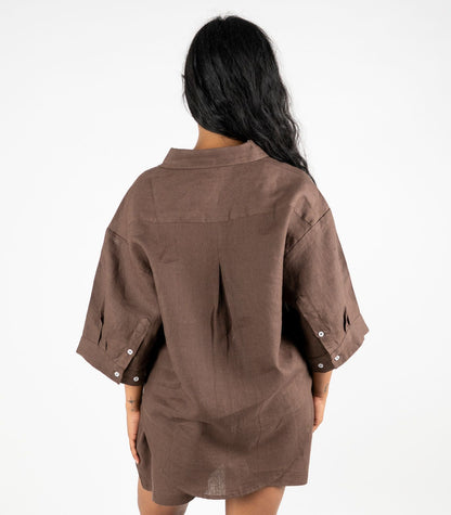 Organic Linen Lounge Shirt - Chocolate