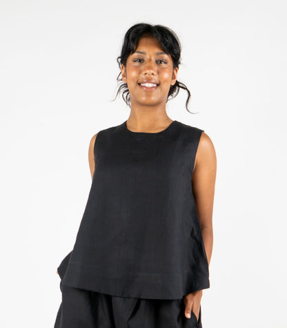 Organic Linen Sleeveless Lounge Shirt - Black