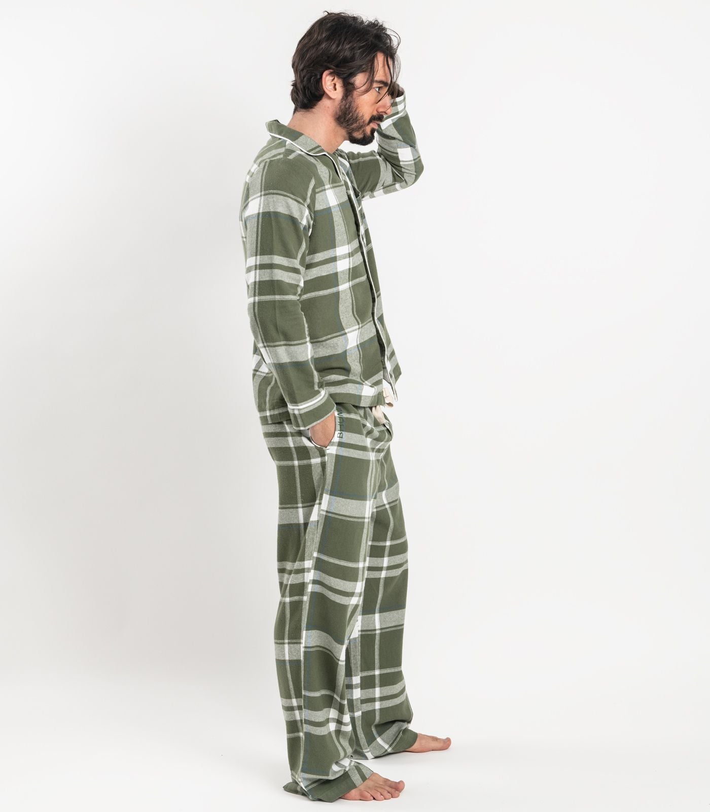 Bhumi Organic Cotton - Men's Flannelette PJ Set - Bronze Green Check