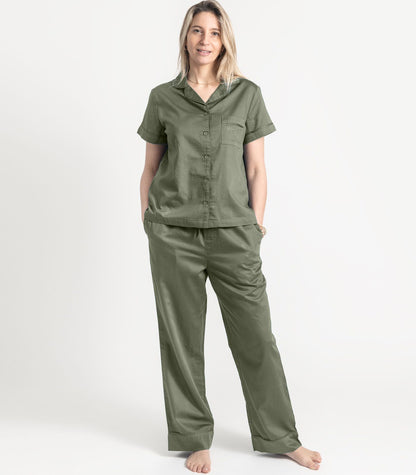 Bhumi Organic Cotton - Sateen Short Sleeve PJ Set - Bronze Green