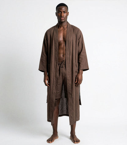 Organic Linen Robe - Chocolate