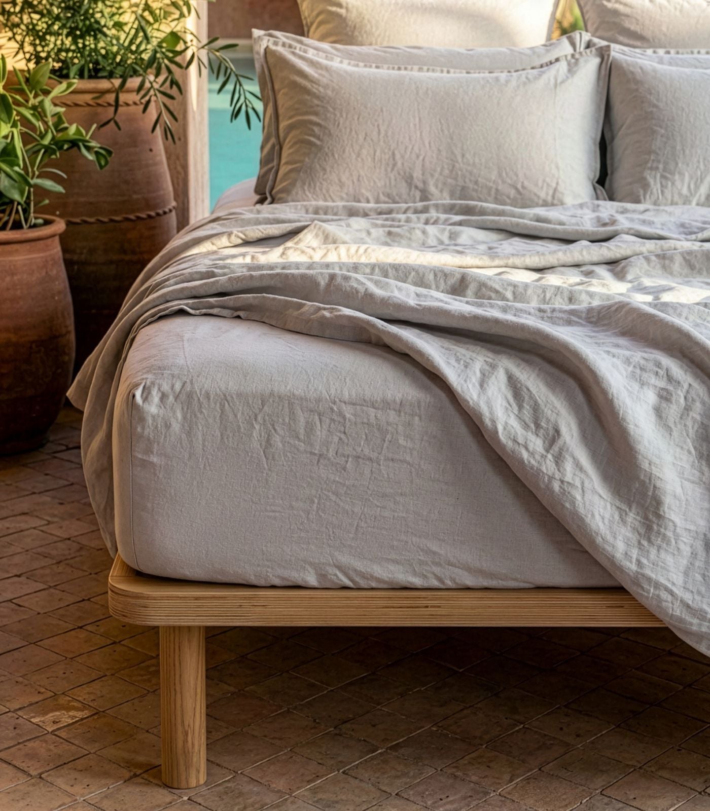 Linen Fitted Sheet Set - Fog
