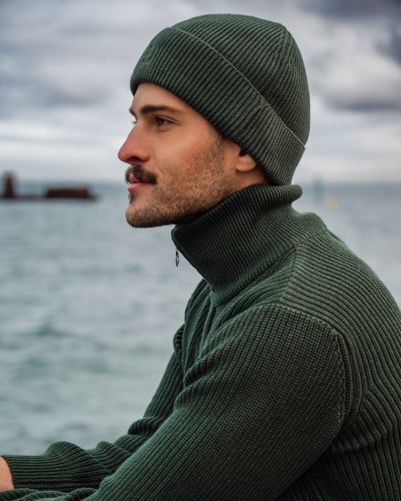 Organic Cotton Knit Beanie - Olive
