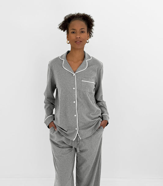 Bhumi Organic Cotton - Jersey Long PJ Set - Grey Melange