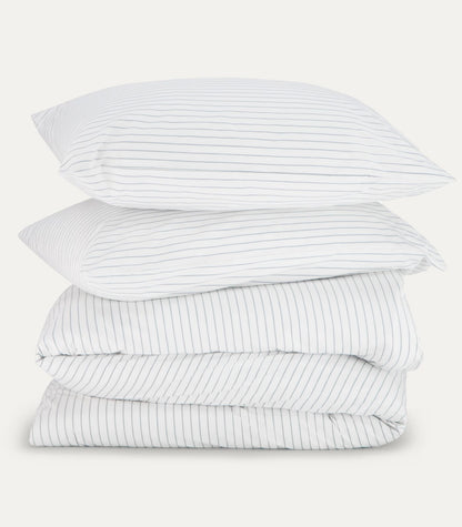 Bhumi Organic Cotton - Percale Quilt Cover Set - Pinstripe - Peacock Green