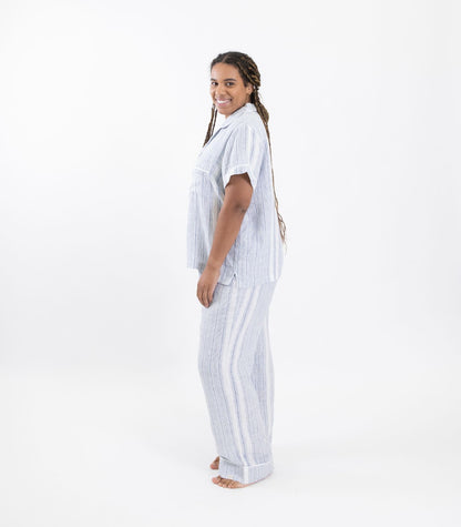 Bhumi Organic Cotton - Linen Short Sleeve PJ Set - Sapphire Blue