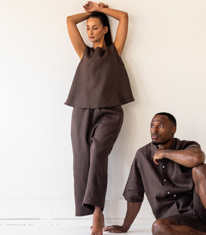 Organic Linen Balloon Lounge Pants - Chocolate