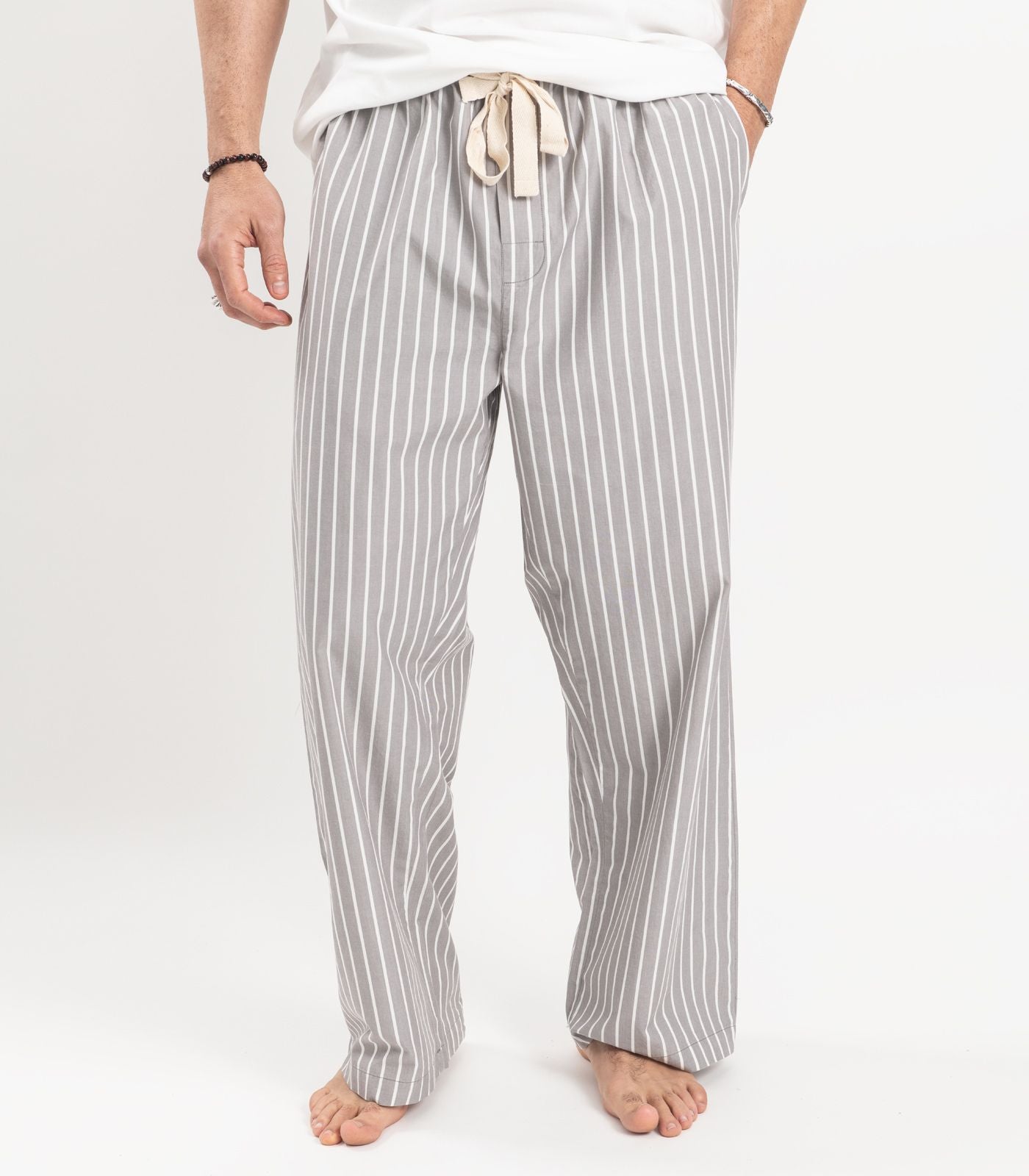 Bhumi Organic Cotton - Men's Percale Pj Pant - Stripe - Silver Grey