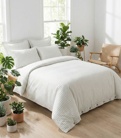 Percale Quilt Cover Set - Limited Edition - Tandem Stripe Moss