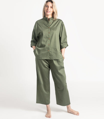 Bhumi Organic Cotton - Sateen 3/4 PJ Set - Bronze Green