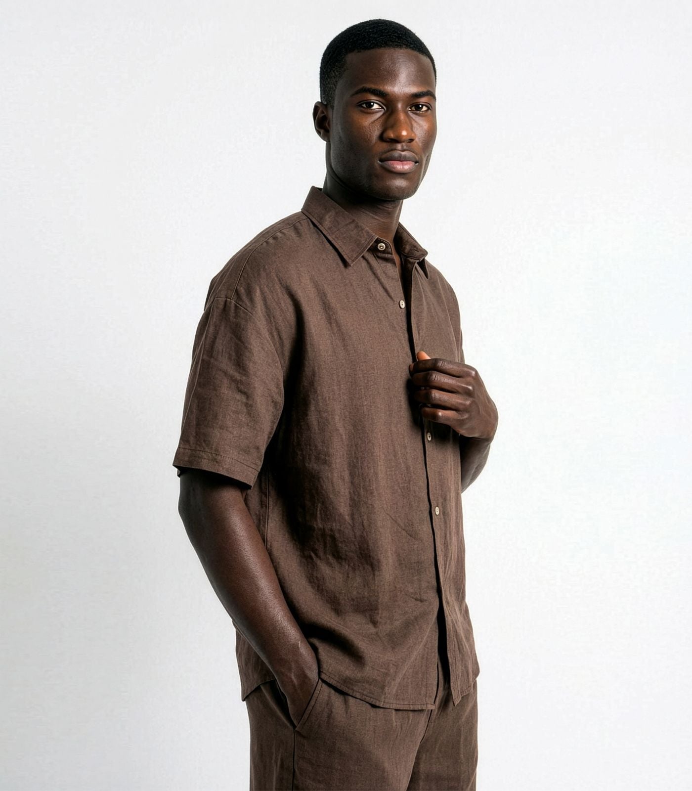 Men's Organic Linen Lounge Shirt - Chocolate