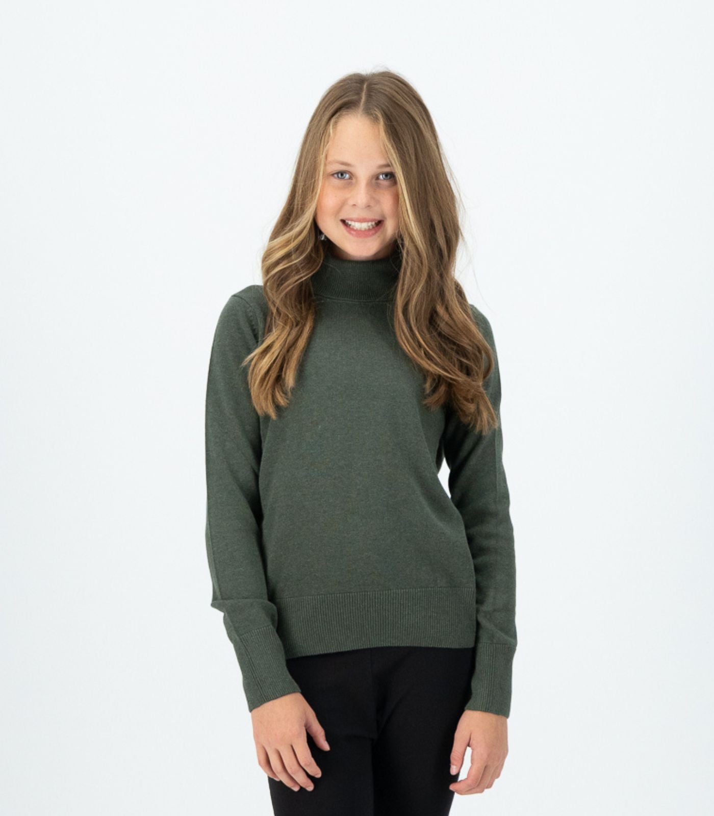 Bhumi Organic Cotton - Kid's Fine Knit Turtleneck Jumper - Olive