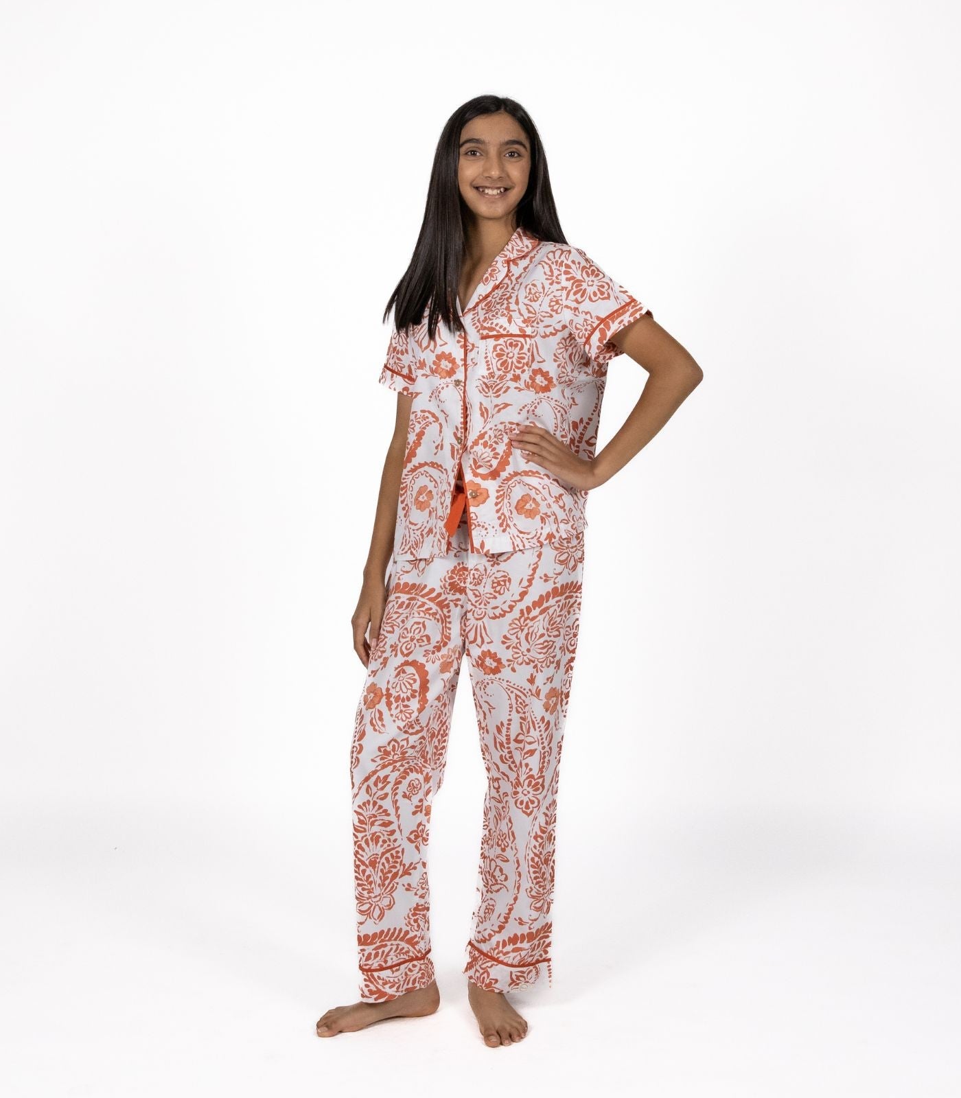 Bhumi Organic Cotton - Sateen Short Sleeve PJ Set - Floral - Saffron