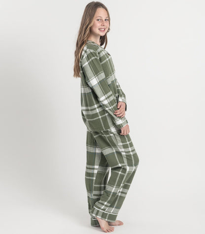 Bhumi Organic Cotton - Kids Flannelette Long PJ Set - Bronze Green Plaid