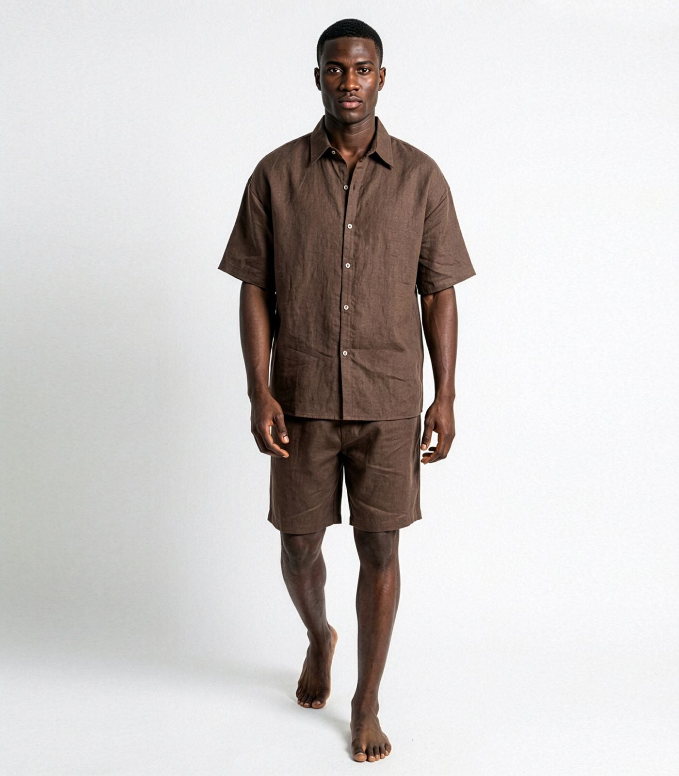 Men's Organic Linen Lounge Shirt - Chocolate
