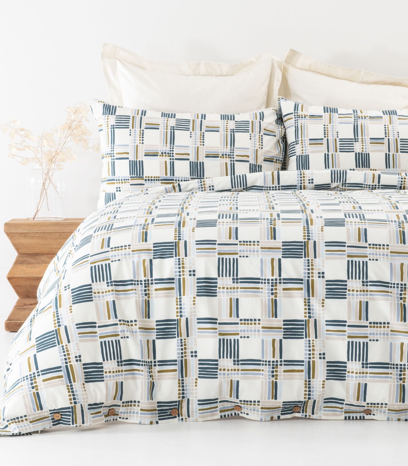 Percale Quilt Cover Set - Limited Edition - Plaid Cream