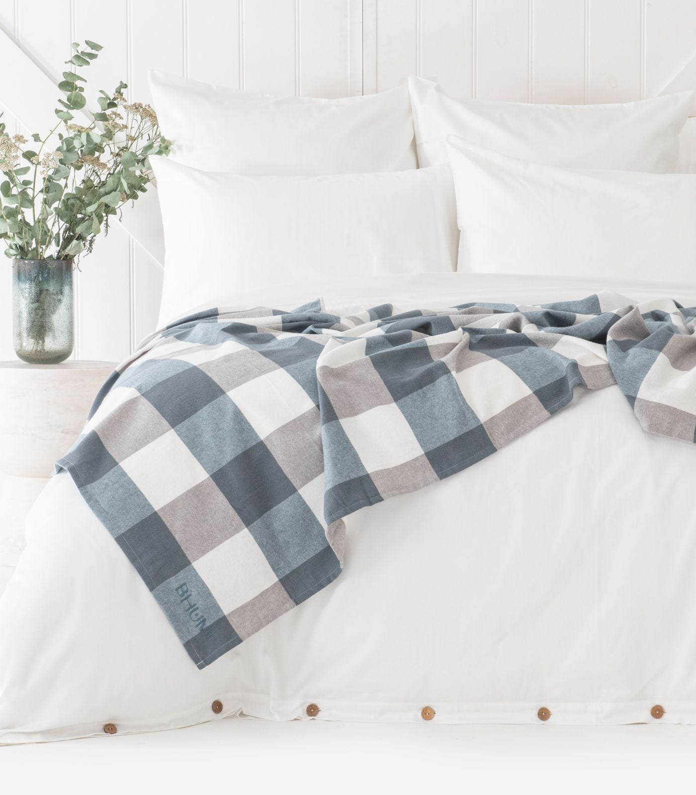 Bhumi Organic Cotton - Flannelette Throw - Powder Blue Check