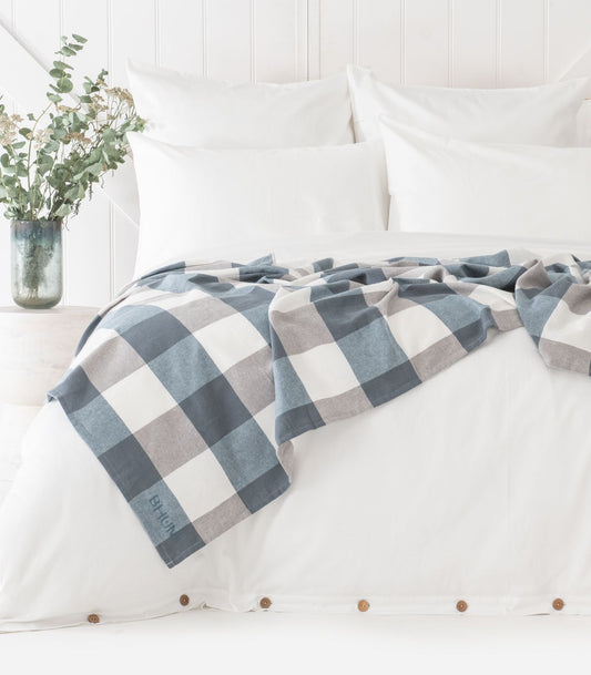 Bhumi Organic Cotton - Flannelette Throw - Powder Blue Check