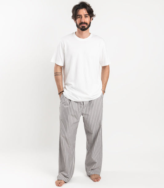 Bhumi Organic Cotton - Men's Percale Pj Pant - Stripe - Silver Grey