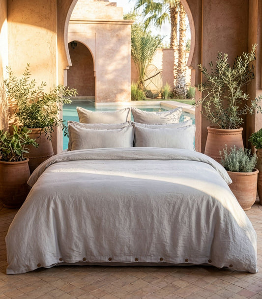 Linen Quilt Cover Set - Fog