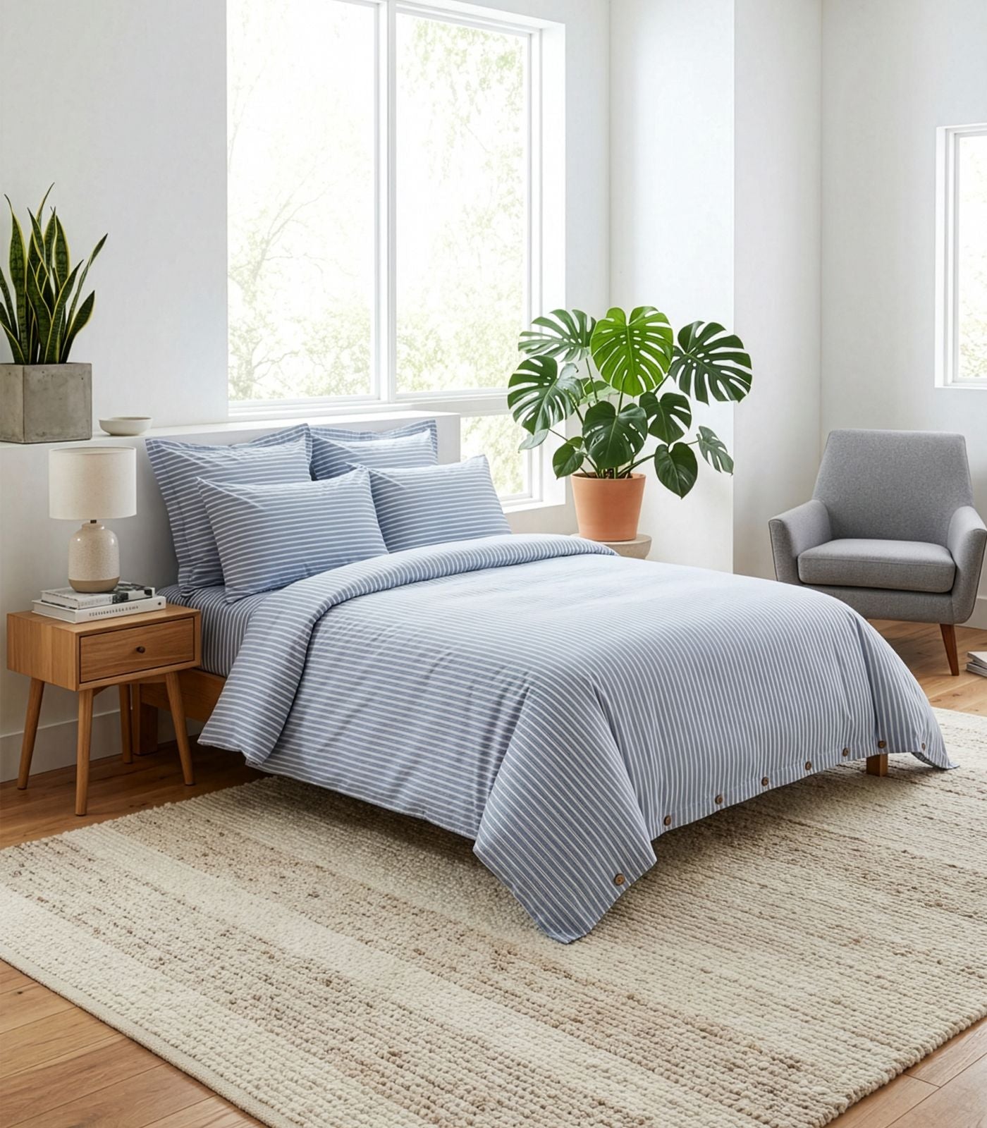 Percale Quilt Cover Set - Limited Edition - Tandem Stripe Arctic Blue