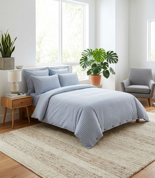 Percale Quilt Cover Set - Limited Edition - Tandem Stripe Arctic Blue