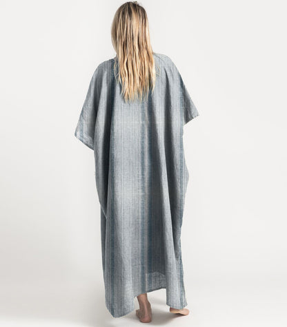 Bhumi Organic Cotton - Linen Kaftan - Indian Teal Stripe