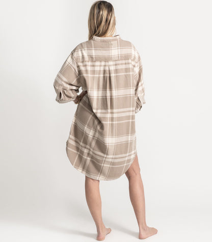 Bhumi Organic Cotton - Flannelette Night Shirt - Plaid - Golden Taupe Plaid