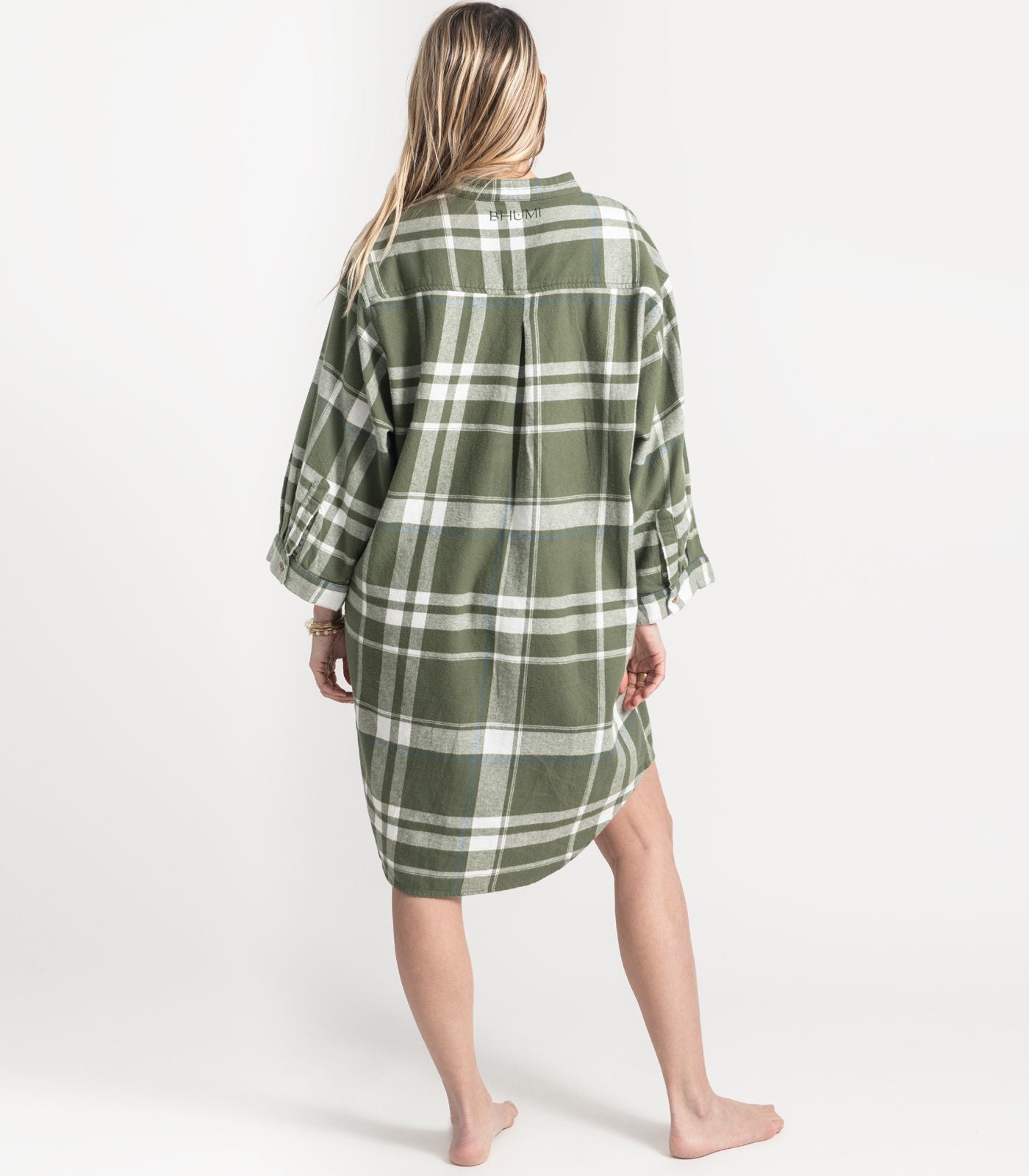 Bhumi Organic Cotton - Flannelette Night Shirt - Plaid - Bronze Green Plaid