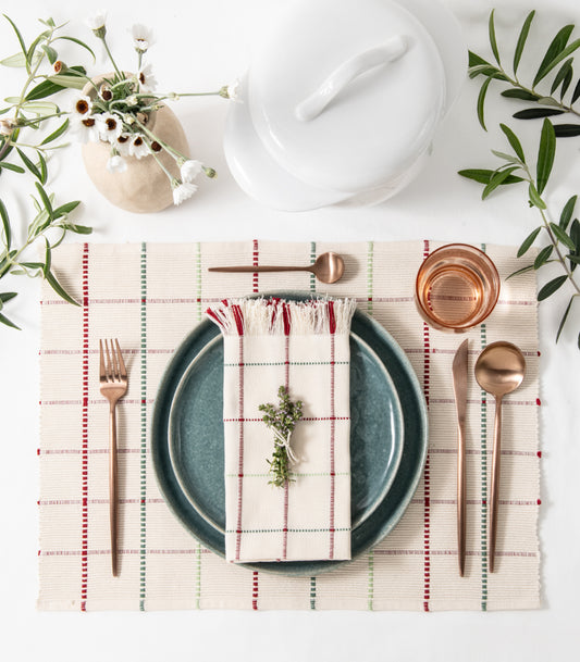 Square Pattern Ribbed Placemat & Napkin Set