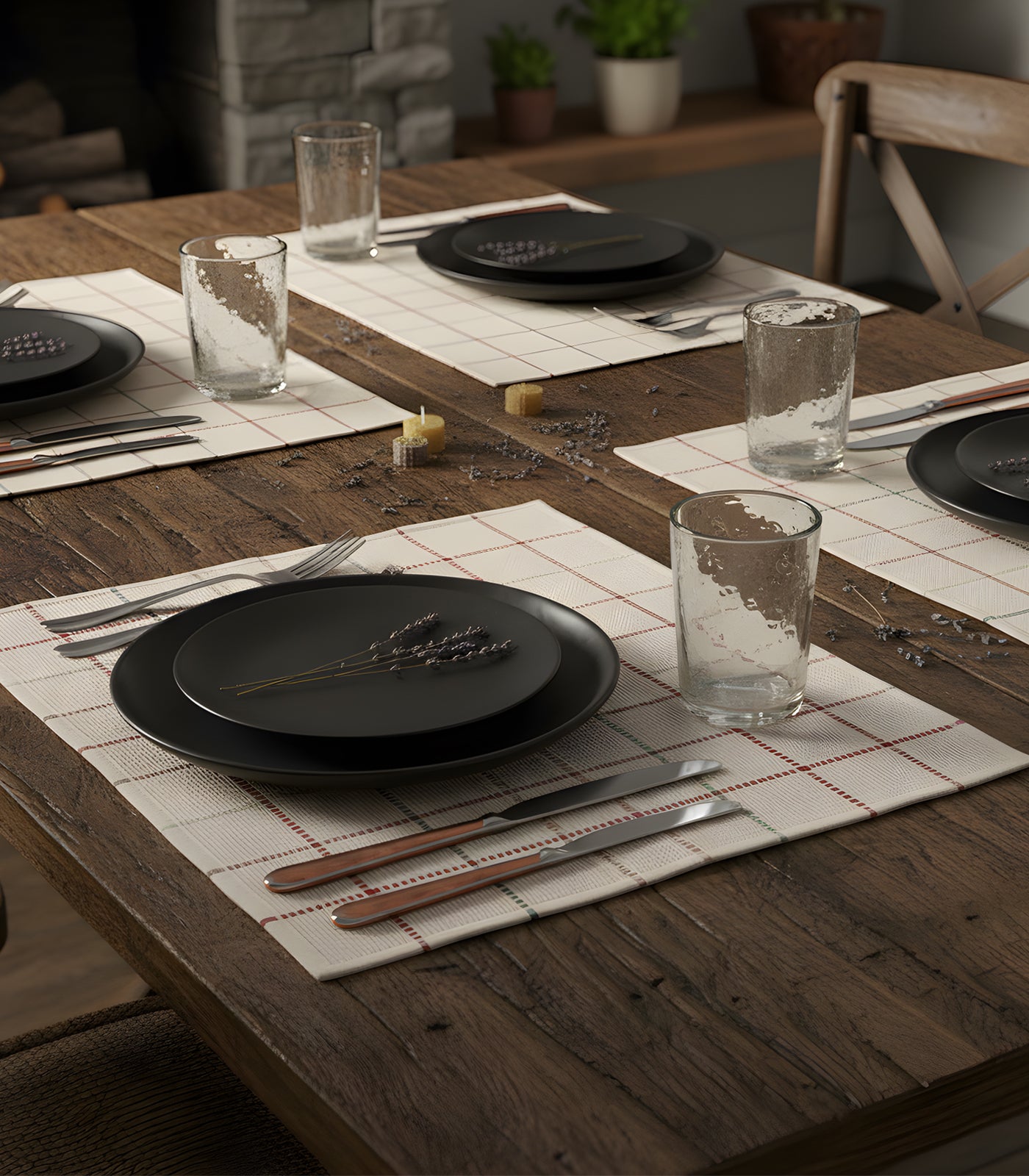 Square Pattern Ribbed Placemat & Napkin Set