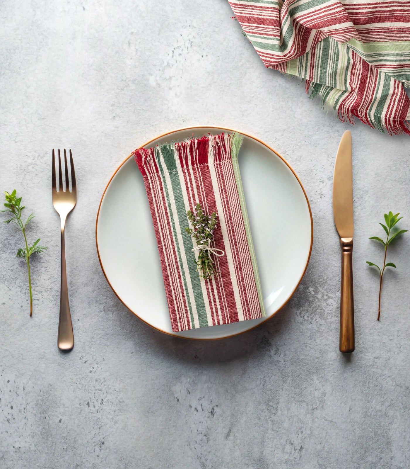 Candy Cane Ribbed Placemat & Napkin Set